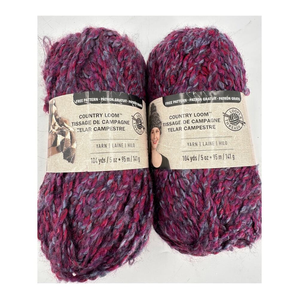 2 Loops & Threads Yarn Charisma Bulky BLACK RASPERRY Pink Gray Twisted